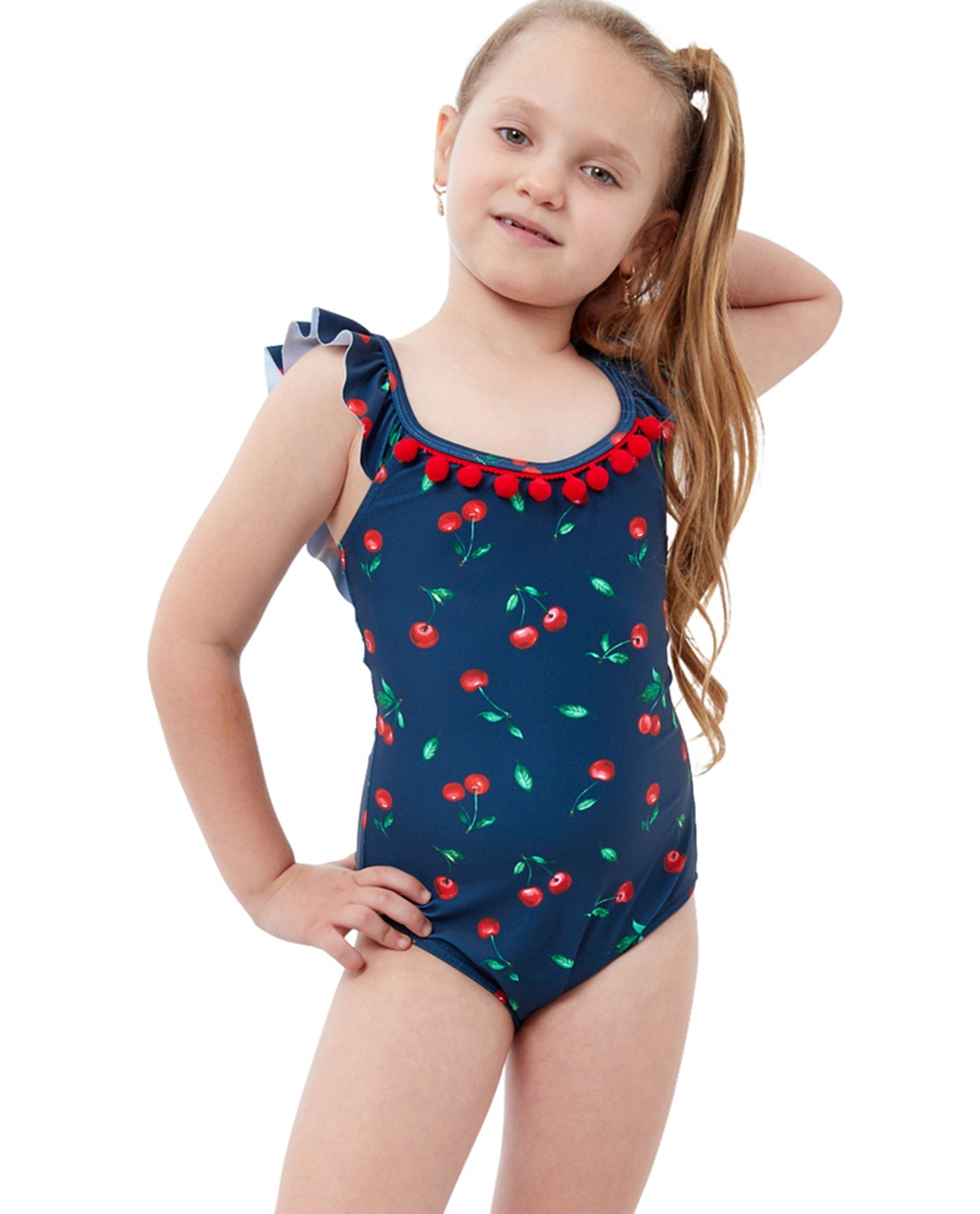 Front View Of Gottex Kids Cherries Round Neck One Piece Swimsuit | GTK CHERRIES