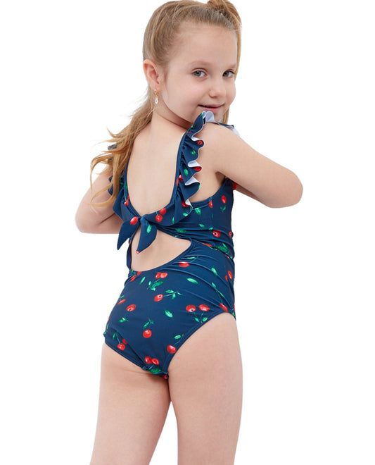 Back View Of Gottex Kids Cherries Round Neck One Piece Swimsuit | GTK CHERRIES
