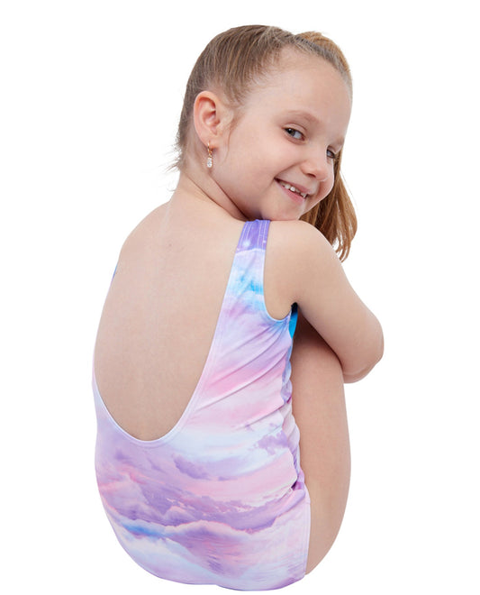 Back View Of Gottex Kids Unicorn Round Neck One Piece Swimsuit | GTK PURPLE UNICORN