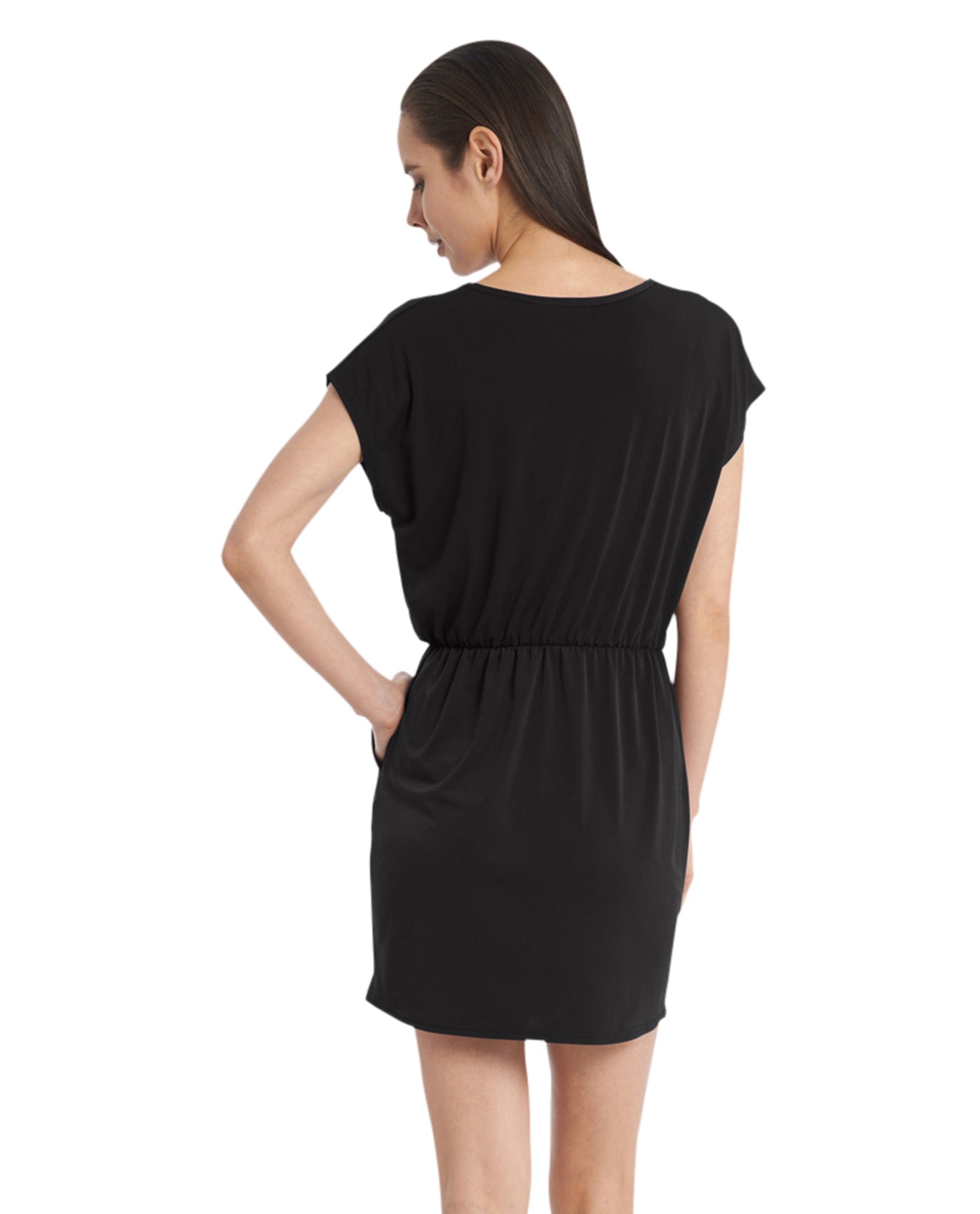 Back View Of Jordan Taylor Quintessential V-Neck Surplice Dress | JOR Black