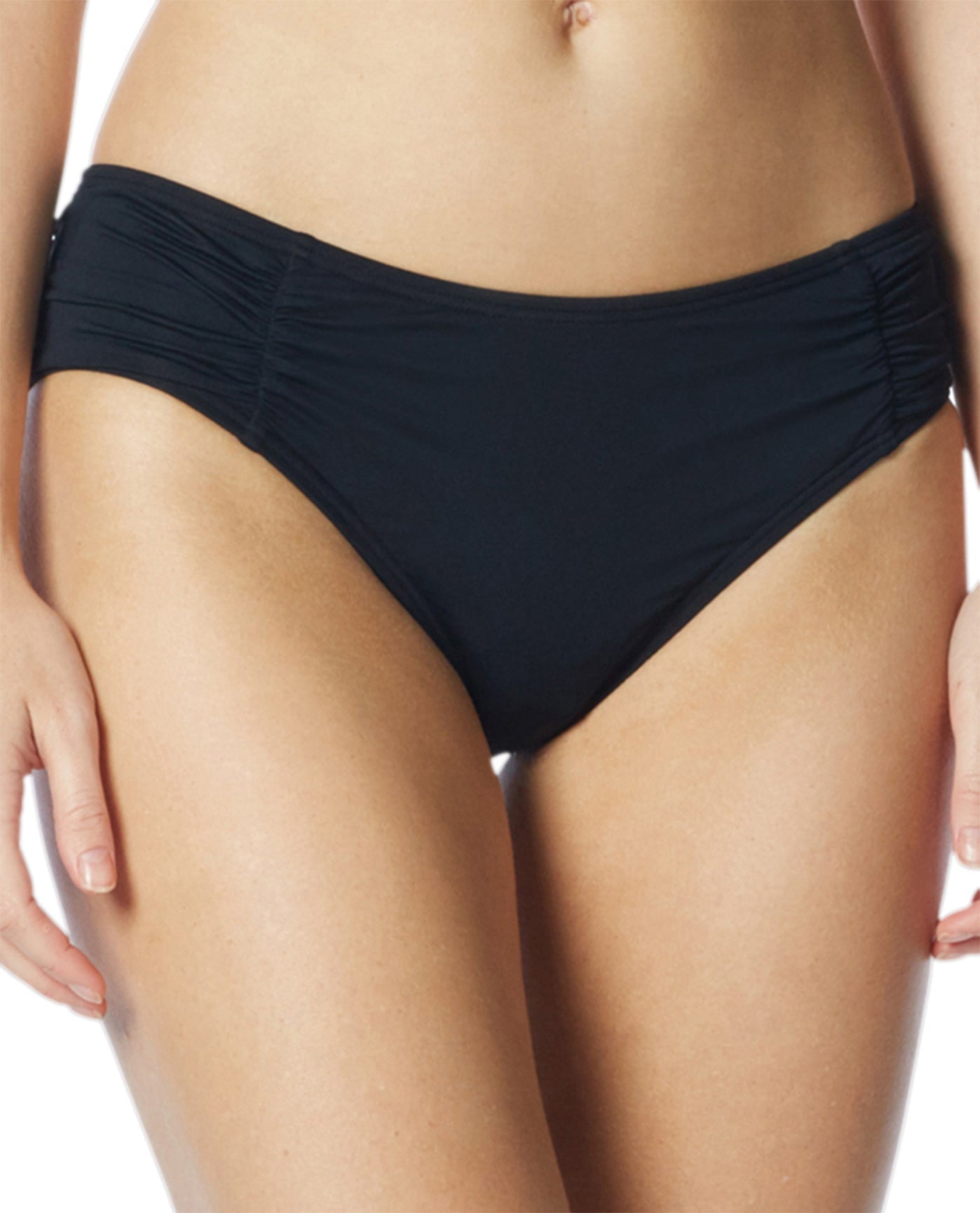 Front View Of Coco Rave Side Shirred Bikini Bottom | COC BLACK