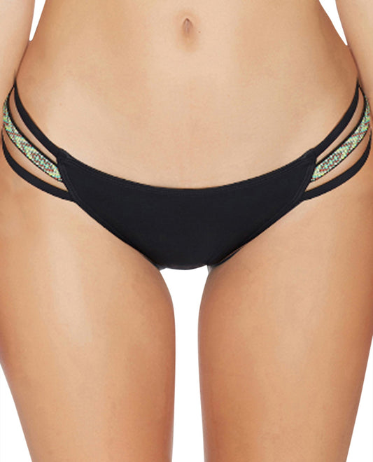 Front View Of Reef Solid Strappy Bikini Bottom | REE BLACK