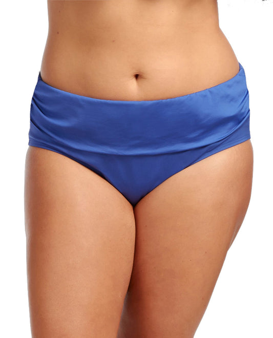 Front View Of Kenneth Cole Reaction Paisley Intuition Plus Size Foldover Hipster Swim Bottom | KKC Paisley Intuition