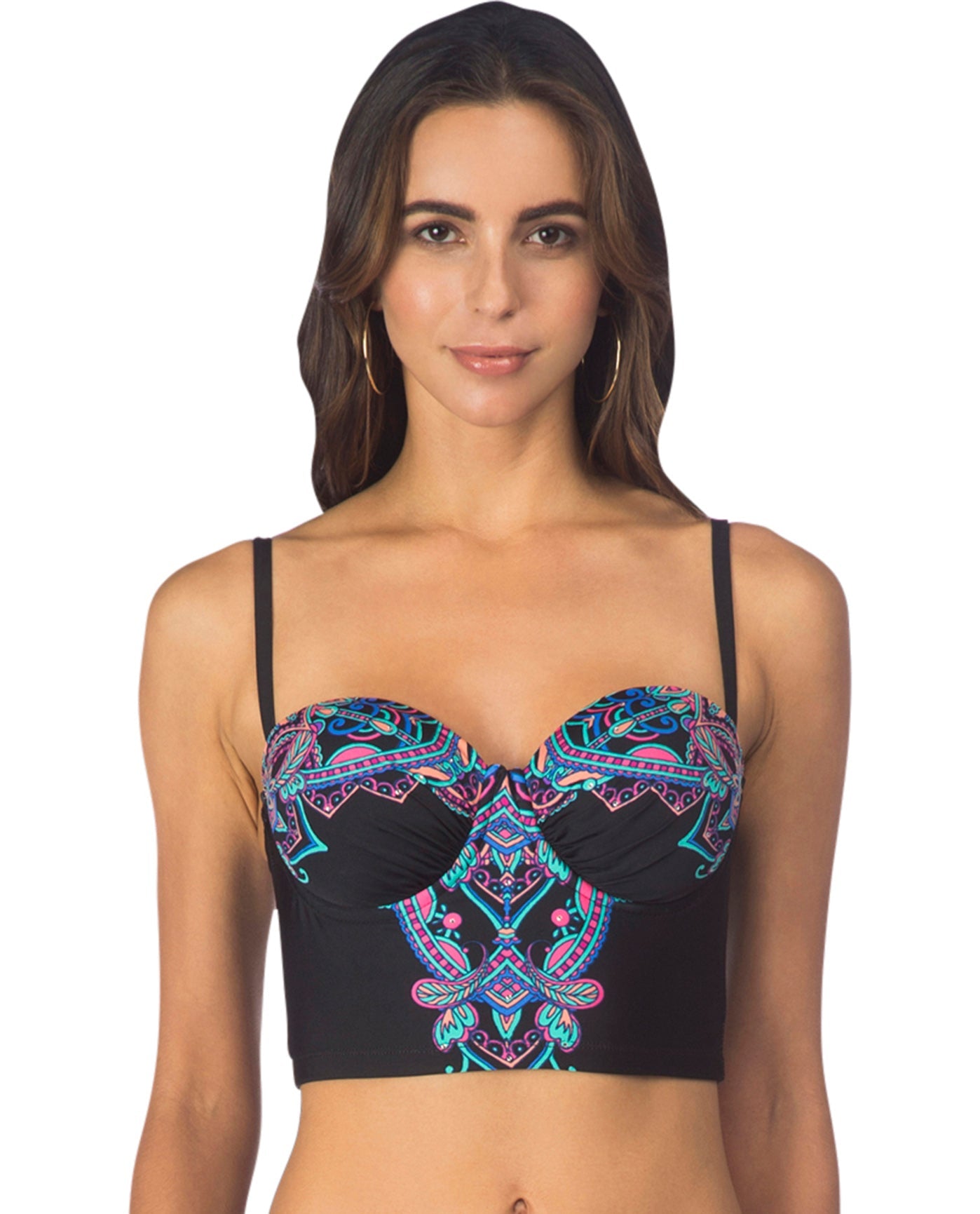 Front View Of Kenneth Cole Dream Weaver Underwire Bustier Bikini Top | KKC Dream Weaver