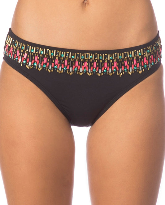 Front View Of Kenneth Cole Reaction Sea Gypsy Hipster Bikini Bottom | KKC Solid Black