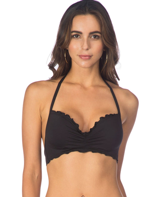 Front View Of Kenneth Cole Reaction For The Frill Of It Underwire Push Up Bikini Top | KKC Frill Of It Black