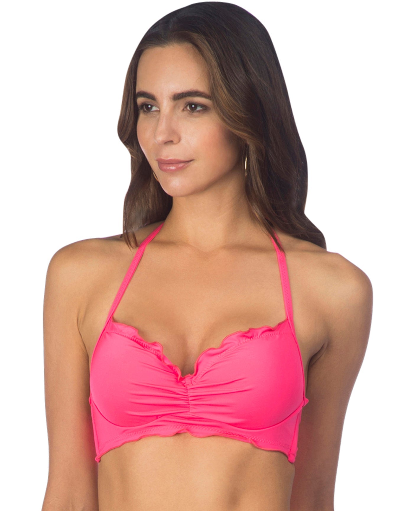 Front View Of Kenneth Cole Reaction For The Frill Of It Underwire Push Up Bikini Top | KKC Frill Of It Pink