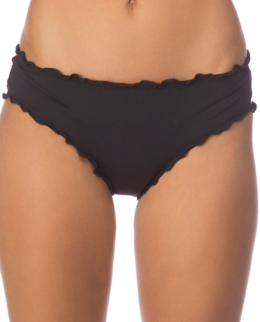 Front View Of Kenneth Cole Reaction For The Frill Of It Cheeky Bikini Bottom | KKC Frill Of It Black