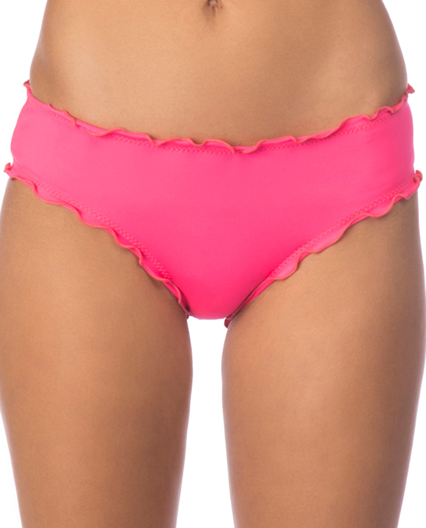 Front View Of Kenneth Cole Reaction For The Frill Of It Cheeky Bikini Bottom | KKC Frill Of It Pink
