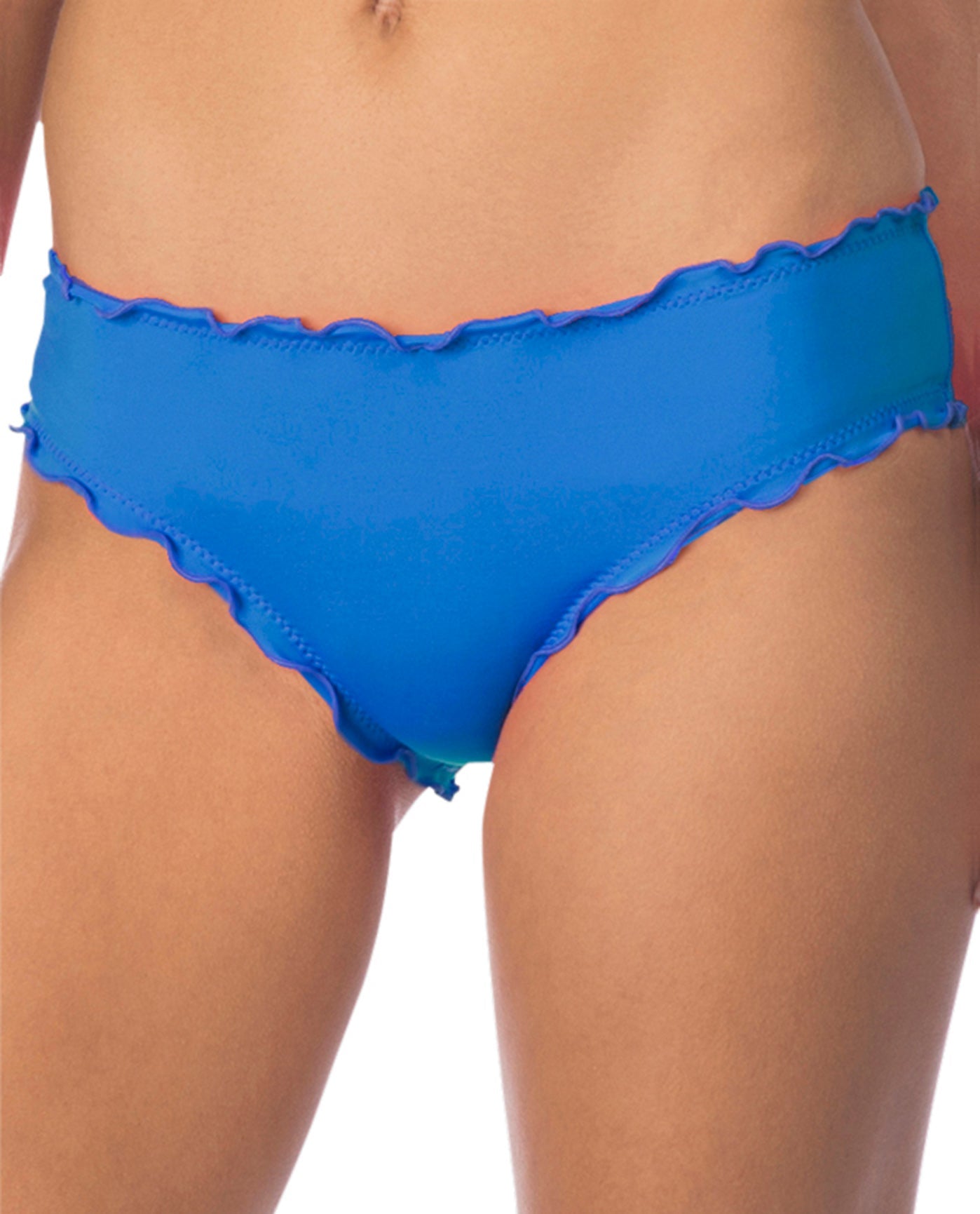 Front View Of Kenneth Cole Reaction For The Frill Of It Cheeky Bikini Bottom | KKC Frill Of It Periwinkle