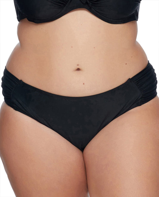 Front View Of SKYE Plus Size Solid Black Suri Hipster Bikini Bottom | SKY BLACK
