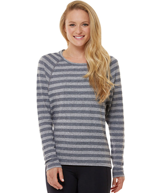 Front View Of Shape Heather Grey Stripe Long Sleeve Tee | SHA Heather Grey Stripe