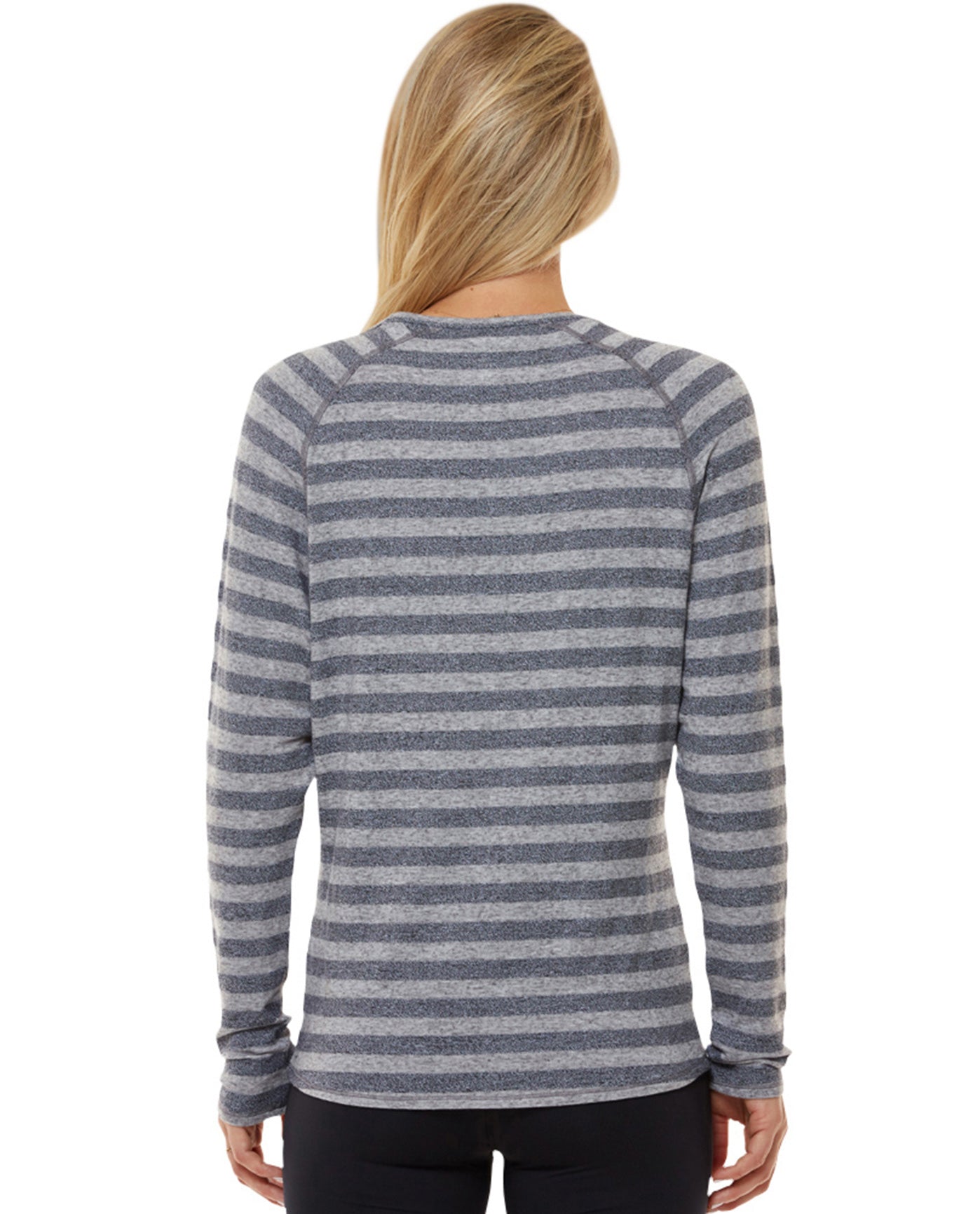 Back View Of Shape Heather Grey Stripe Long Sleeve Tee | SHA Heather Grey Stripe