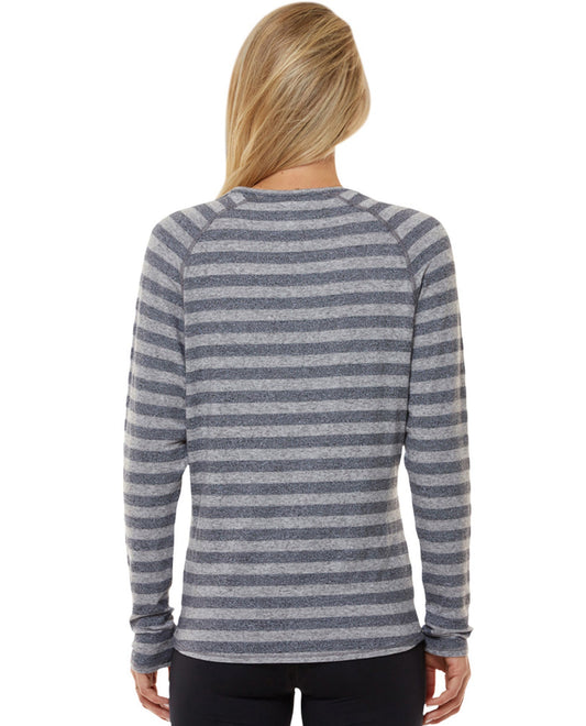 Back View Of Shape Heather Grey Stripe Long Sleeve Tee | SHA Heather Grey Stripe