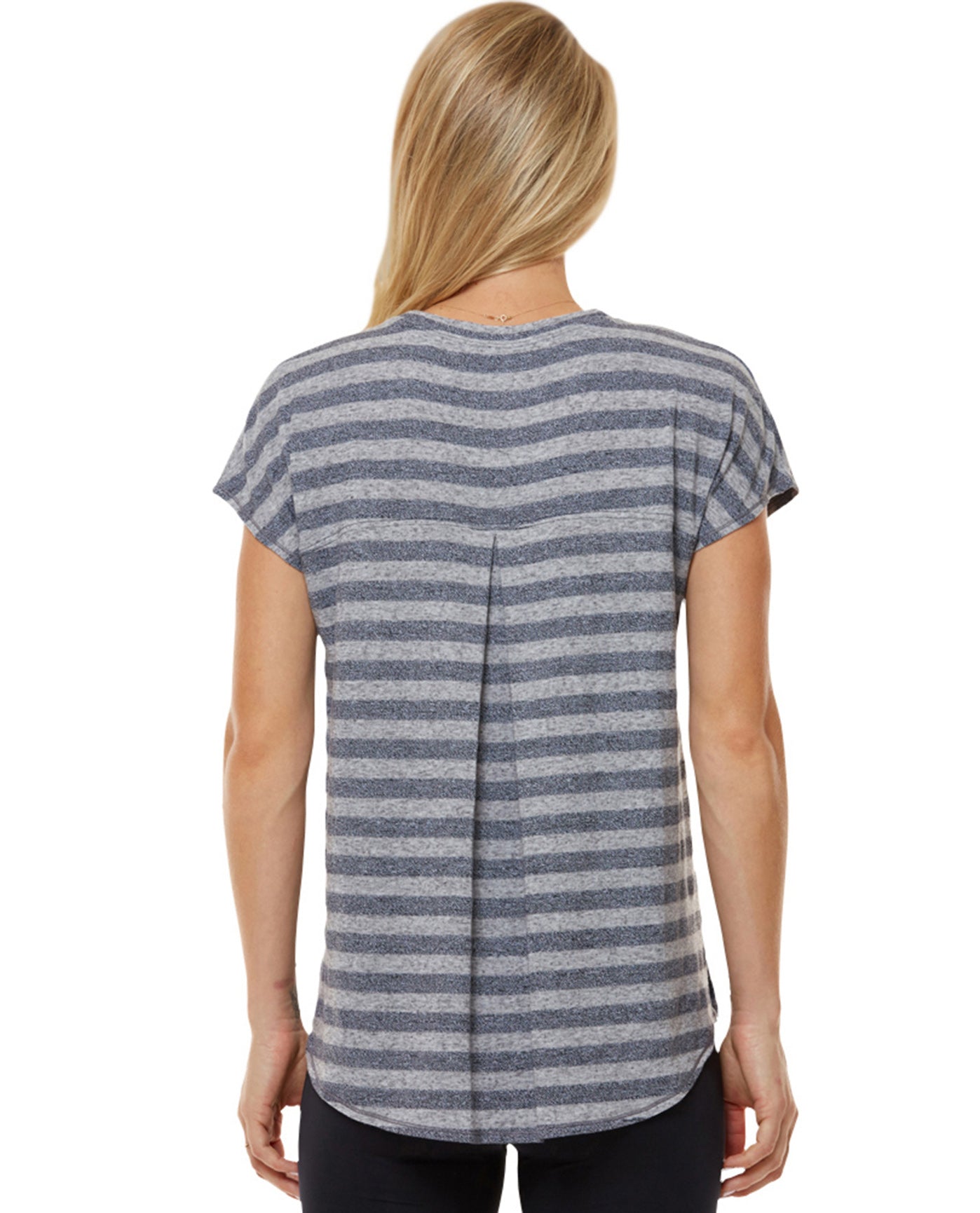 Back View Of Shape Heather Grey Stripe Boxy Tee | SHA Heather Grey Stripe