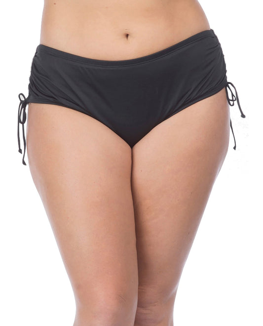 Front View Of 24th and Ocean Plus Size Adjustable Brief Swim Bottom | 24O BLACK