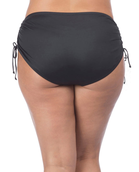 Back View Of 24th and Ocean Plus Size Adjustable Brief Swim Bottom | 24O BLACK