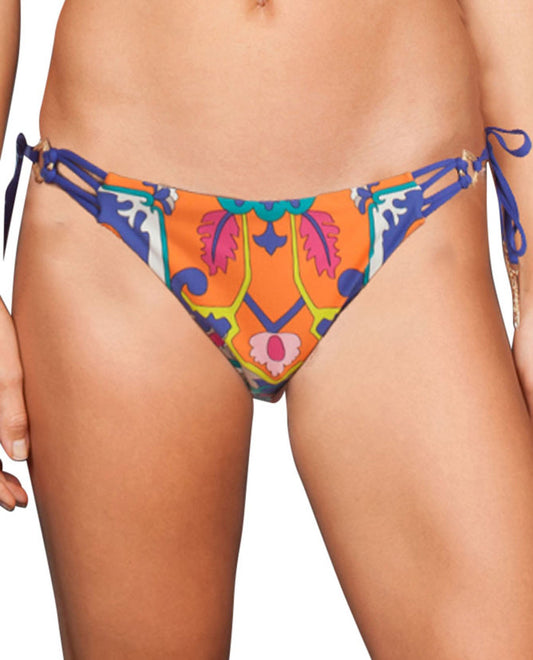 Front View Of Trina Turk Tapestry Tie Side Hipster Bikini Bottom | TTK TAPESTRY